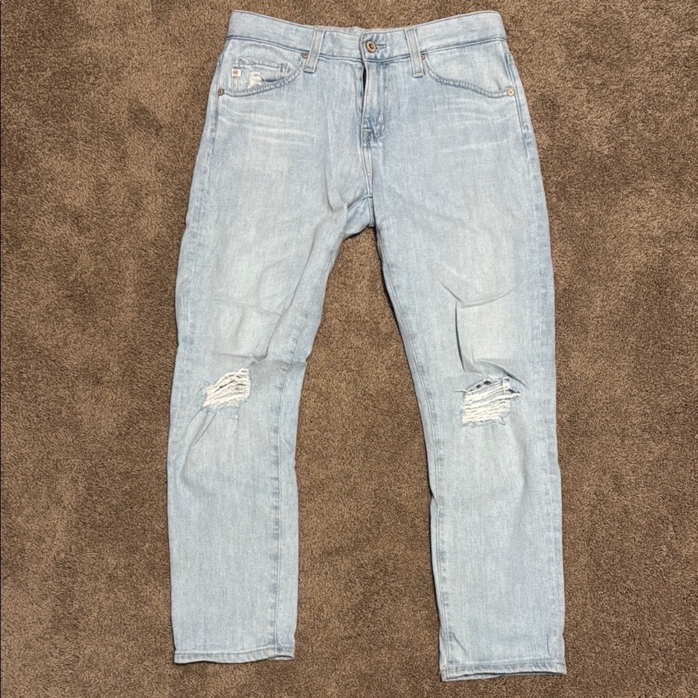 AG Ex-Boyfriend Slouchy Slim Light Blue Distressed Jeans Size 25